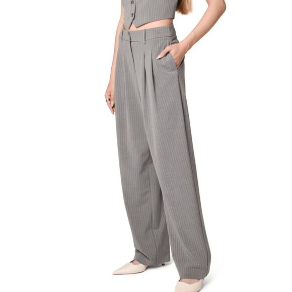 WAYF Icon Gray Pinstripe Straight Leg Trousers - Picture 1 of 9